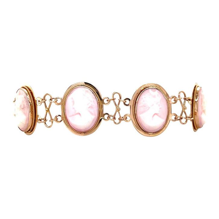 Gouden vintage armband met roze camee 14 krt, Sieraden, Tassen en Uiterlijk, Armbanden, Nieuw, Ophalen of Verzenden