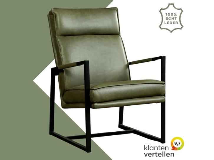 Leren fauteuil Square - Vintage Olive (olijf/groen), Huis en Inrichting, Fauteuils, 50 tot 75 cm, 75 tot 100 cm, Nieuw, Leer, Ophalen of Verzenden