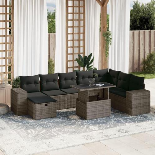 vidaXL 9-delige Loungeset met kussens poly rattan grijs, Tuin en Terras, Tuinsets en Loungesets, Loungeset, Nieuw, Rotan, Verzenden
