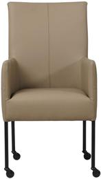 Taupe leren moderne eetkamerstoel - poot rond zwart met wiel, Overige kleuren, Nieuw, Leer, Ophalen of Verzenden