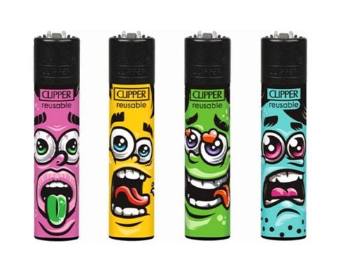 Clipper Aansteker - Printed Faces - CP11 ( 4 stuks), Verzamelen, Rookartikelen, Aanstekers en Luciferdoosjes, Aansteker, Nieuw