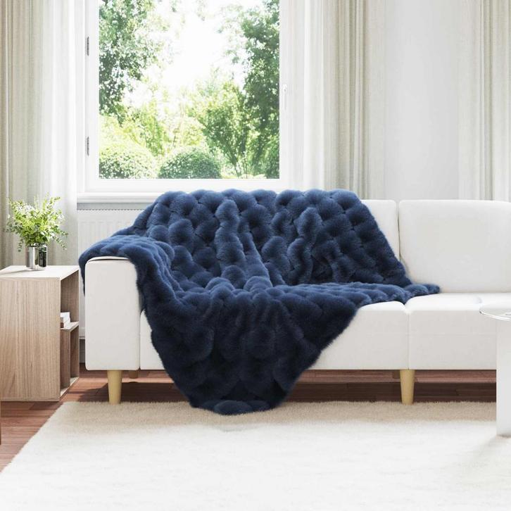 vidaXL Neppels Konijnenbont Deken 4 pcs Marineblauw 130 x, Huis en Inrichting, Slaapkamer | Beddengoed, Blauw, Nieuw, Verzenden