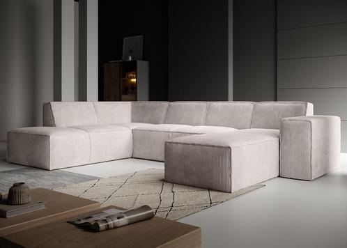 Hoekbank - Beige - Ribstof - Rechts Industrieel | 261x216x80, Huis en Inrichting, Banken | Bankstellen, 250 tot 300 cm, 150 cm of meer