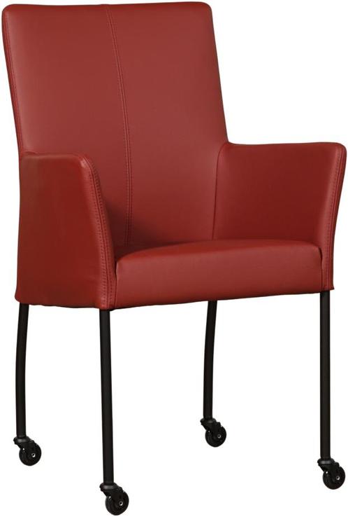 Rode leren moderne eetkamerstoel - poot rond zwart met wiel, Huis en Inrichting, Stoelen, Eén, Overige kleuren, Nieuw, Leer, Ophalen of Verzenden