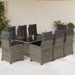 vidaXL 9-delige Tuinset met kussens poly rattan grijs, Tuin en Terras, Verzenden, Nieuw, Rotan, Tuinset