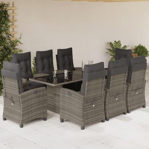 vidaXL 9-delige Tuinset met kussens poly rattan grijs, Tuin en Terras, Tuinsets en Loungesets, Tuinset, Nieuw, Rotan, Verzenden
