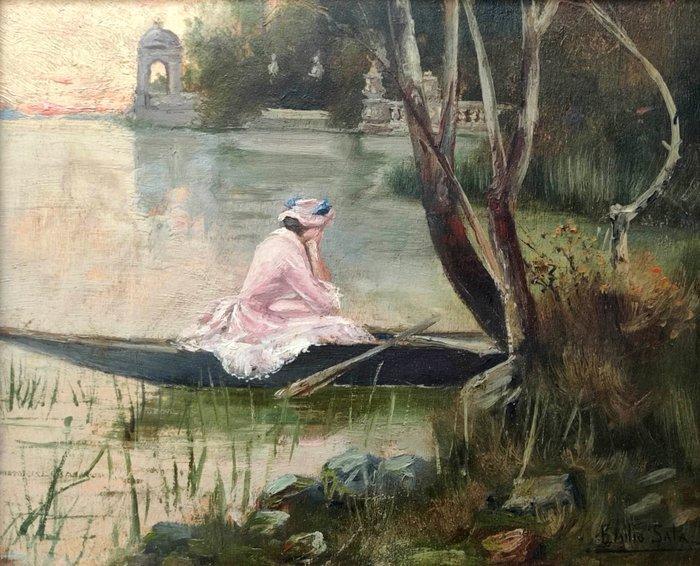 Emilio Sala Francés (1850-1910) - La joven de la barca, Antiek en Kunst, Kunst | Schilderijen | Klassiek