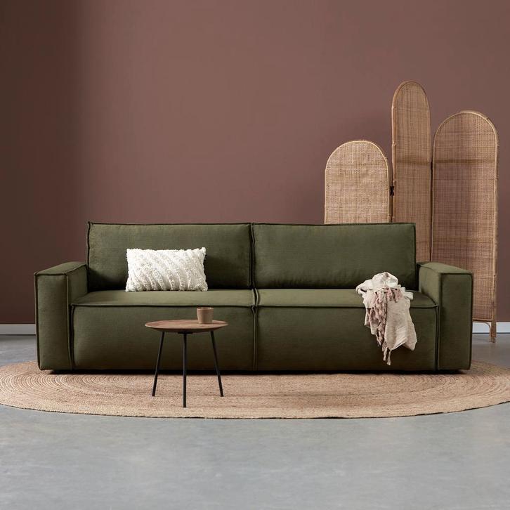 *WOONWINKEL* Tweepersoons Slaapbank Ribstof Groen, Huis en Inrichting, Banken | Bankstellen, Nieuw, Verzenden