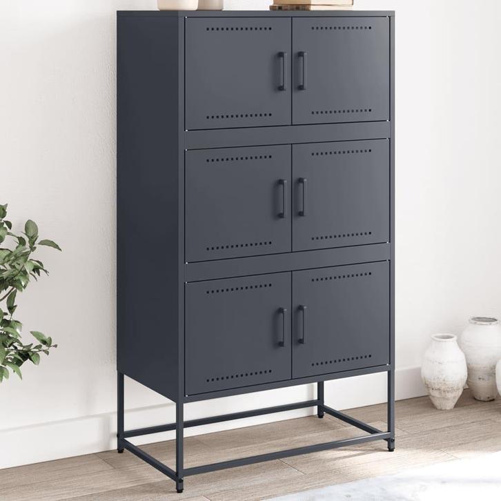 vidaXL Dressoir 68,5x38,5x123,5 cm staal antracietkleurig, Huis en Inrichting, Kasten | Dressoirs, 25 tot 50 cm, Nieuw, 50 tot 100 cm