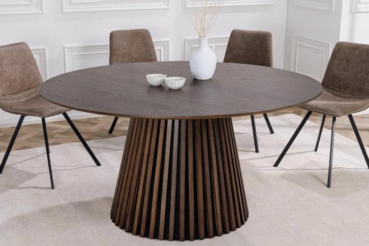 Ronde eettafel VALHALLA WOOD 120cm gerookt eiken kolomvoet -, Huis en Inrichting, Tafels | Eettafels, Ophalen of Verzenden