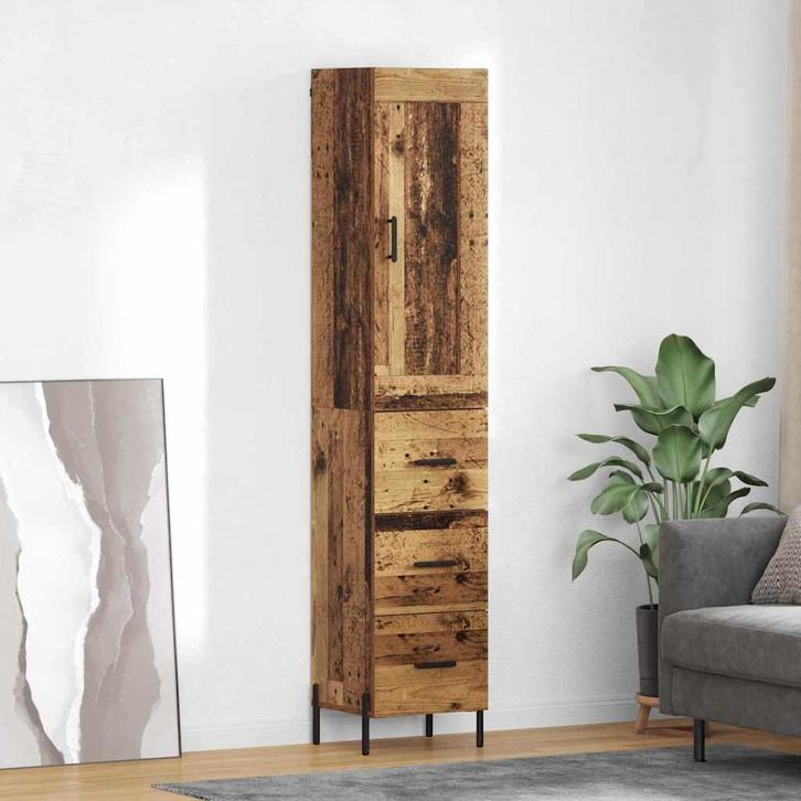 vidaXL Highboard met lade Oud Hout 34,5 x 34 x 180 cm, Huis en Inrichting, Kasten | Buffetkasten, 25 tot 50 cm, Nieuw, Overige houtsoorten