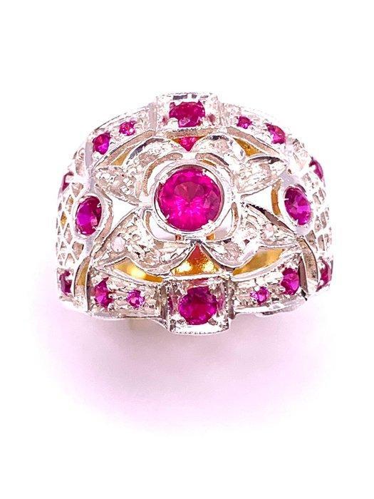 Zonder Minimumprijs - Ring - 9 kt. Geel goud, Zilver Robijn, Sieraden, Tassen en Uiterlijk, Ringen