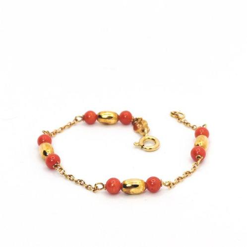 Armband - 18 karaat Geel goud Koraal, Sieraden, Tassen en Uiterlijk, Armbanden