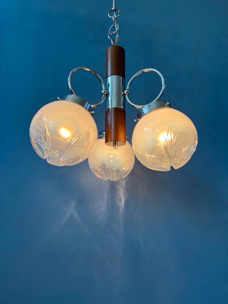 Mazzega Murano Chandelier / Space Age Glass Pendant Light /, Huis en Inrichting, Lampen | Hanglampen, Ophalen of Verzenden