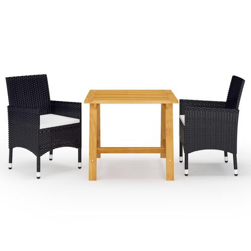 vidaXL 3-delige Tuinset met kussens zwart, Tuin en Terras, Tuinsets en Loungesets, Tuinset, Nieuw, 2 zitplaatsen, Rotan, Verzenden