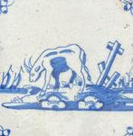 Tegel - Antieke Delfts blauwe tegels met twee grote koeien -