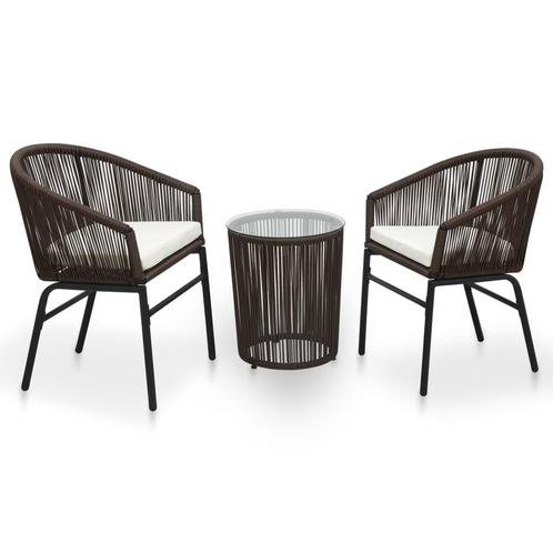 vidaXL 3-delige Bistroset met kussens PE-rattan bruin, Tuin en Terras, Tuinsets en Loungesets, Nieuw, 3 zitplaatsen, Textileen