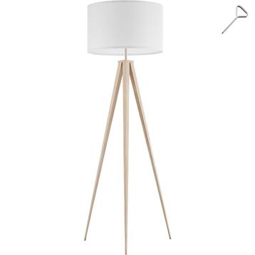 Staande lamp Lunaris, textielkap, driepootsframe - eiken beschikbaar voor biedingen