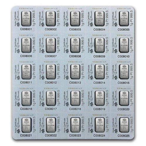 25 x 1 Gram - Platina .999 - PAMP Suisse Lady Fortuna, Postzegels en Munten, Edelmetalen en Baren