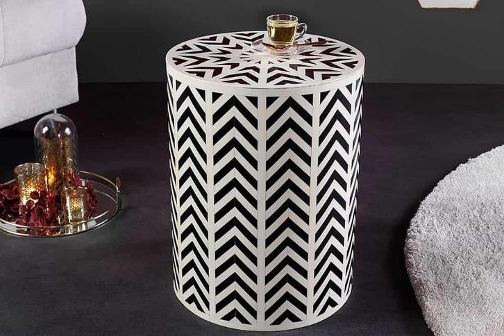 Bone Inleg Bijzettafel HARMONY NATURE 45cm Rond Wit Zwart, Huis en Inrichting, Tafels | Sidetables, Ophalen of Verzenden