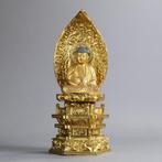 Amitabha Buddha  – Gold Lacquer Finish - Beeld Hout -, Antiek en Kunst
