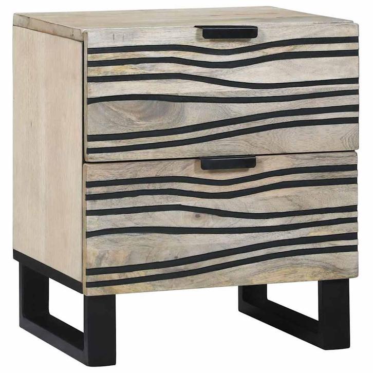 vidaXL Nachtkastje Wit en zwart 40 x 33 x 46 cm massief, Huis en Inrichting, Slaapkamer | Nachtkastjes, Nieuw, Minder dan 45 cm