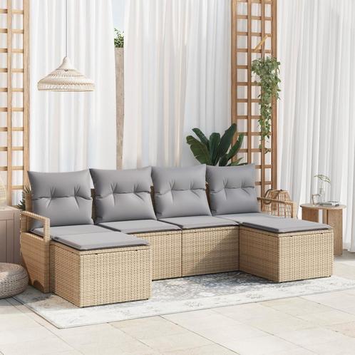 vidaXL 6-delige Tuinbankenset met kussens poly rattan beige, Tuin en Terras, Tuinsets en Loungesets, Nieuw, Rotan, Verzenden
