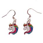 Oorbellen Zilverkleurig - Hangertjes Emaille Eenhoorn Zilver, Ophalen of Verzenden, Nieuw