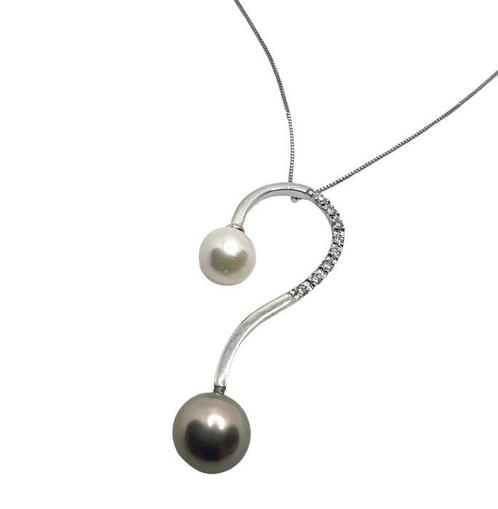 Ketting met hanger - 18 karaat Witgoud - 0.12ct. tw. Diamant, Sieraden, Tassen en Uiterlijk, Antieke sieraden