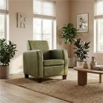Leren fauteuil Joy - Kenia Olive (olijf) - Poten hout bruin, Nieuw, Ophalen of Verzenden, Eigentijds, Klassiek, Modern, 50 tot 75 cm
