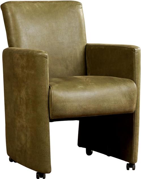 Leren eetkamerfauteuil met armleuning en wieltjes - Echt lee, Huis en Inrichting, Stoelen, Eén, Overige kleuren, Nieuw, Leer, Ophalen of Verzenden