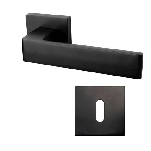 Nova21 deurklinken in mat zwart met vierkante sleutelroze..., Doe-het-zelf en Verbouw, Hang- en Sluitwerk, Klink of Kruk, Nieuw
