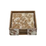 onderzetter koehuid vierkant bruin/wit 10cm (set of 4), Verzenden, Nieuw