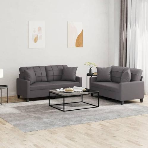 vidaXL 2-delige Loungeset met kussens kunstleer grijs, Huis en Inrichting, Banken | Bankstellen, Nieuw, 150 tot 200 cm, Leer, Vierpersoons of meer
