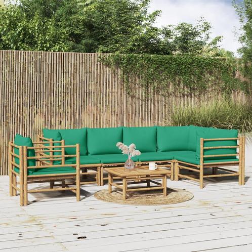 vidaXL 7-delige Loungeset met kussens bamboe groen, Tuin en Terras, Tuinsets en Loungesets, Loungeset, Nieuw, Hout, Verzenden
