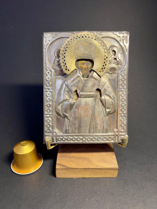 Icoon - Nikolaas de Wonderdoener - Hout, Zilver, Antiek en Kunst, Kunst | Niet-Westerse kunst