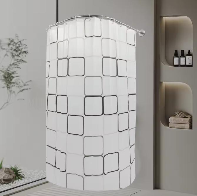 Geometrisch Douchegordijn met U-Vormige Stang Waterdicht, Doe-het-zelf en Verbouw, Sanitair, Nieuw, Verzenden