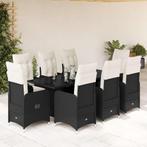 vidaXL 9-delige Bistroset met kussens poly rattan zwart, Verzenden, Nieuw, Rotan, 8 zitplaatsen