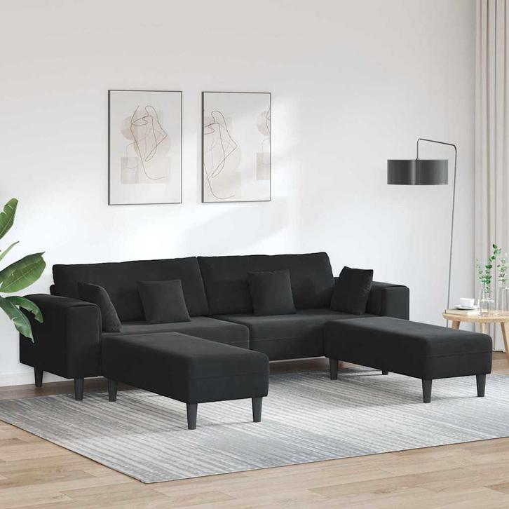 vidaXL Velours Bank met kussen 3 pcs Zwart 208 cm Fluweel, Huis en Inrichting, Banken | Bankstellen, Nieuw, 150 tot 200 cm, Stof