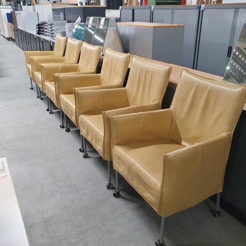 Verrijdbare fauteuils - geel leder (alleen per set), Huis en Inrichting, Fauteuils, Ophalen of Verzenden