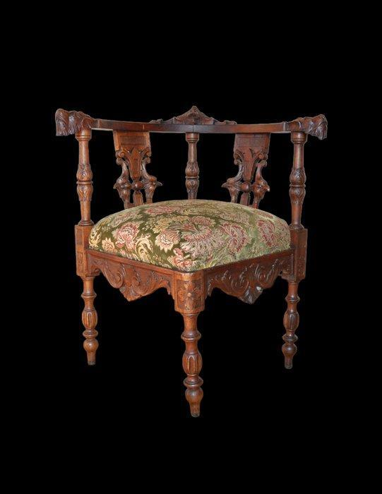 Fauteuil - Hout, Textiel - Antico Trono 19e eeuw, Antiek en Kunst, Antiek | Overige Antiek