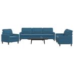 vidaXL 3-delige Loungeset met kussens fluweel blauw, Verzenden, Nieuw, Vierpersoons of meer, Stof