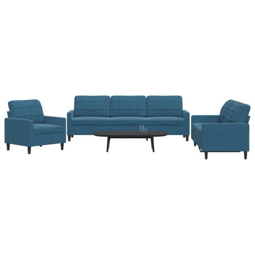 vidaXL 3-delige Loungeset met kussens fluweel blauw, Huis en Inrichting, Banken | Bankstellen, Nieuw, Stof, Vierpersoons of meer