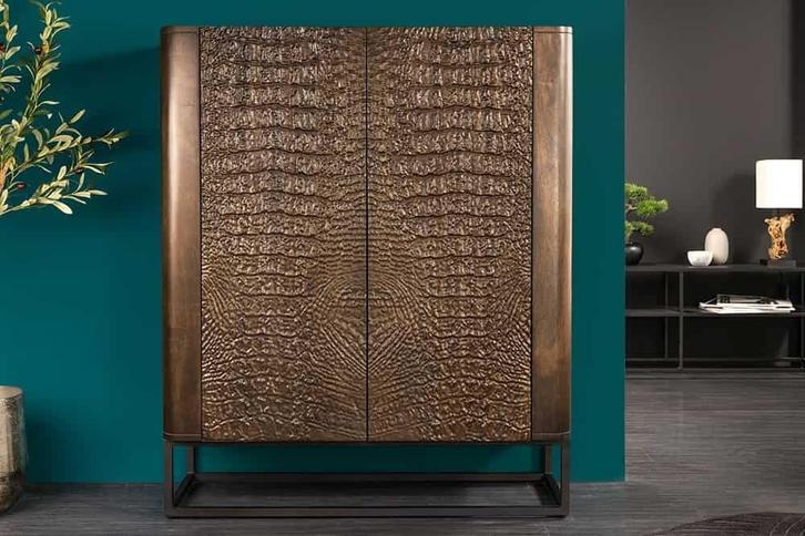 Handgemaakt Highboard CROCO 120cm Bruin Mango Hout Massief, Huis en Inrichting, Kasten | Dressoirs, Ophalen of Verzenden