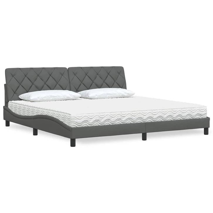 vidaXL Bed met matras stof donkergrijs 200x200 cm, Huis en Inrichting, Slaapkamer | Bedden, Overige maten, 200 cm, Grijs, Tweepersoons
