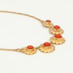 Halsketting - 14 karaat Geel goud - Bloedkoraal, Sieraden, Tassen en Uiterlijk, Kettingen, Nieuw