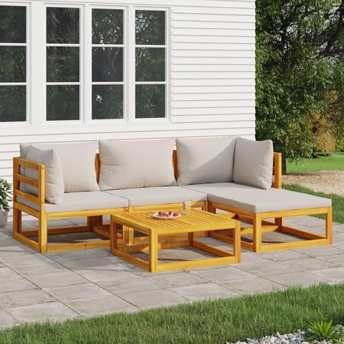 vidaXL 5-delige Loungeset met lichtgrijze kussens massief, Tuin en Terras, Tuinsets en Loungesets, Loungeset, Nieuw, Hardhout