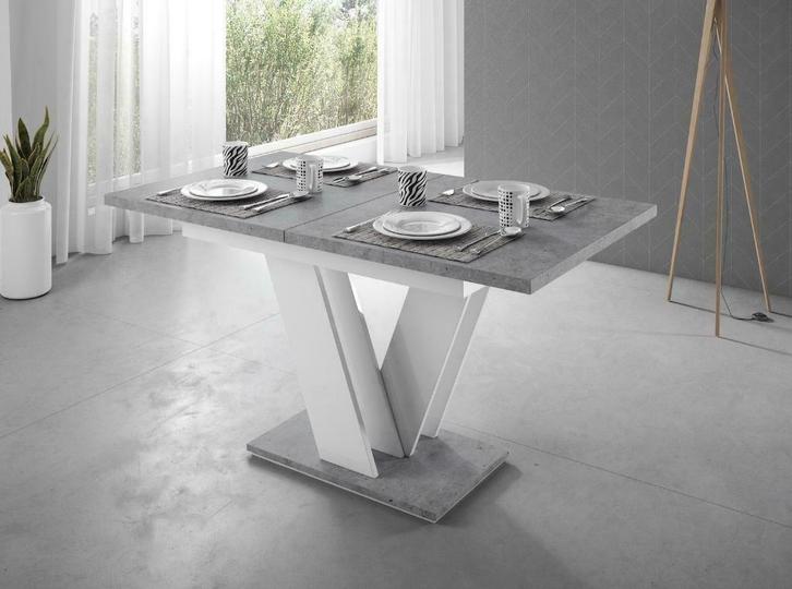 Eettafel | Wit/Beton | Eetkamertafel uitschuifbaar 120/160cm, Huis en Inrichting, Tafels | Eettafels, 50 tot 100 cm, 150 tot 200 cm