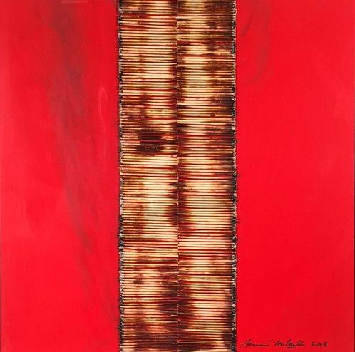 Bernard Aubertin (1934-2015) - Dessin de Feu sur Table Rouge, Antiek en Kunst, Kunst | Schilderijen | Modern