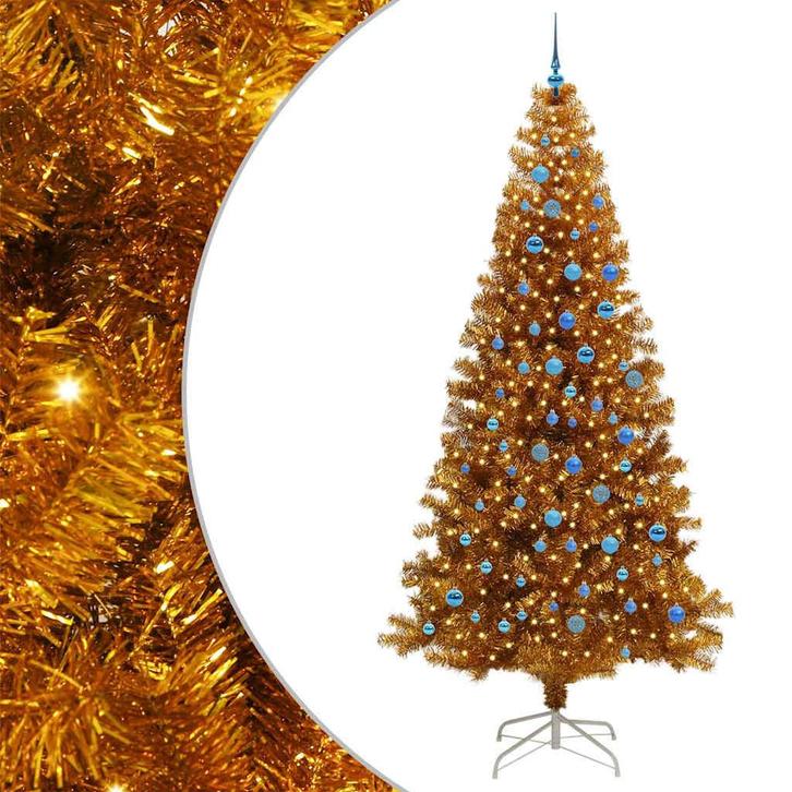 vidaXL Kerstboom met 300 LED met standaard Goud 240 cm PET, Diversen, Kerst, Nieuw, Verzenden